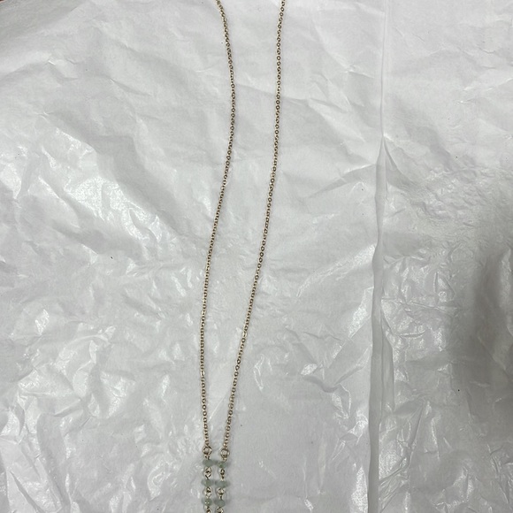 Gold chain with light blue beaded tassel and matching earrings 32” - Picture 5 of 5